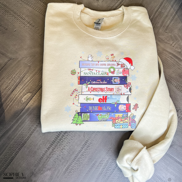 Christmas Movies VHS Tapes Crewneck - Sand