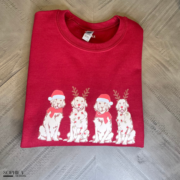 Christmas Golden Retrievers Crewneck - Garnet