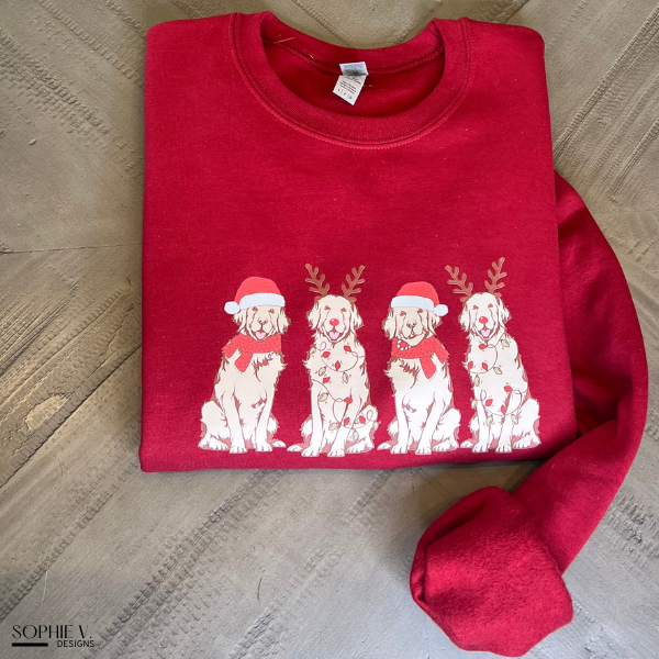 Christmas Golden Retrievers Crewneck - Garnet