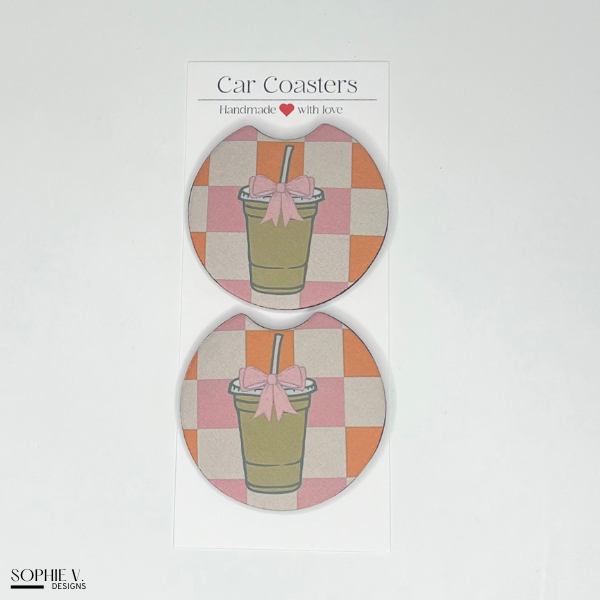 Checkered Iced Coffee Car Coaster