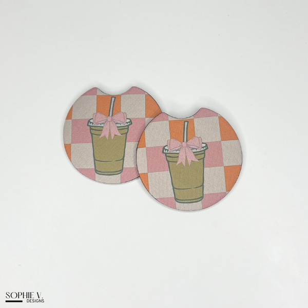 Checkered Iced Coffee Car Coaster