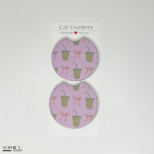 Dark Pink Iced Coffee Car Coaster