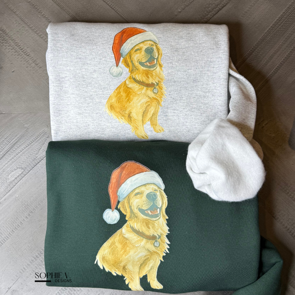 Custom Watercolor Pet Santa Crewneck - Forest
