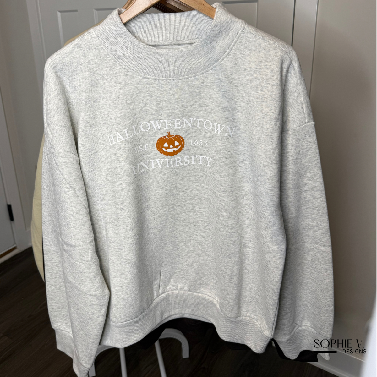 *Preorder* Halloweentown University Mock Neck - Heather Gray with White Font