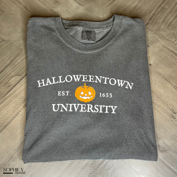 Halloweentown University Comfort Color Tee - Pepper w/ White