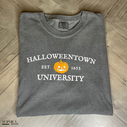 Halloweentown University Comfort Color Tee - Pepper w/ White