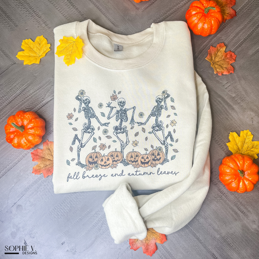 Fall Breeze and Autumn Leaves Crewneck - Sand