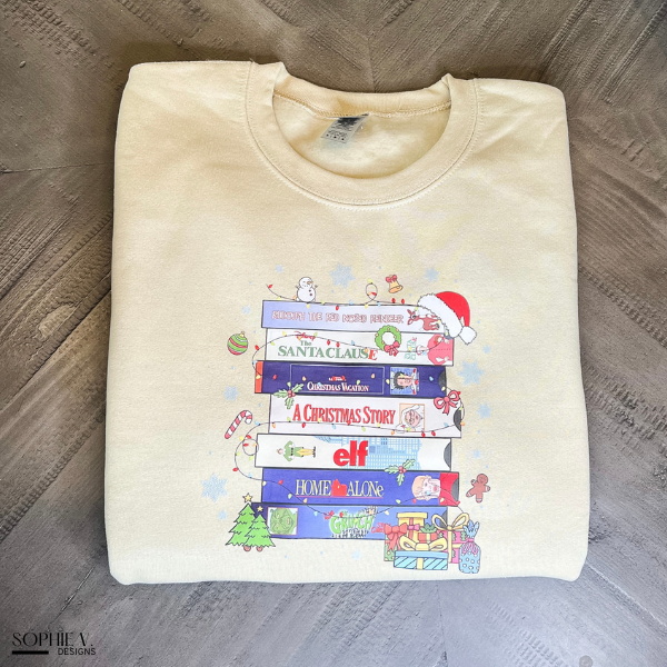 Christmas Movies VHS Tapes Crewneck - Sand