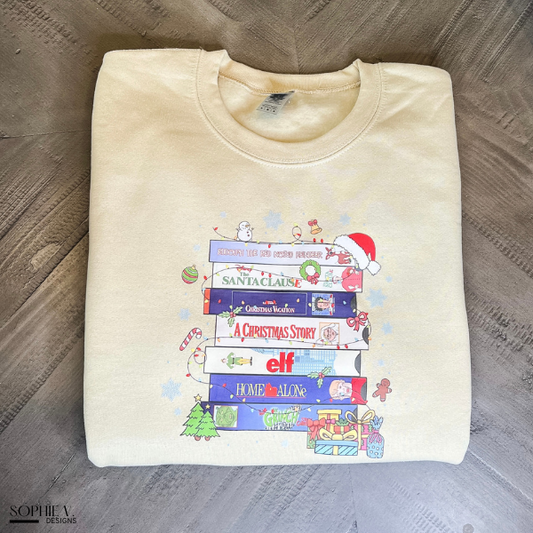 Christmas Movies VHS Tapes Crewneck - Sand