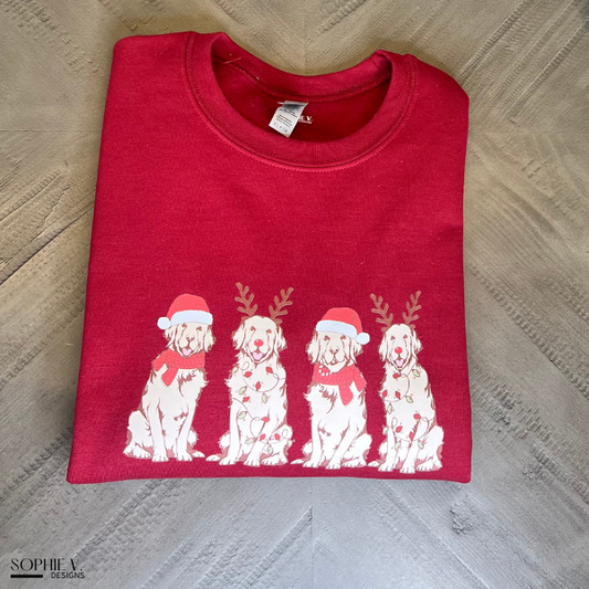 Christmas Golden Retrievers Crewneck - Garnet