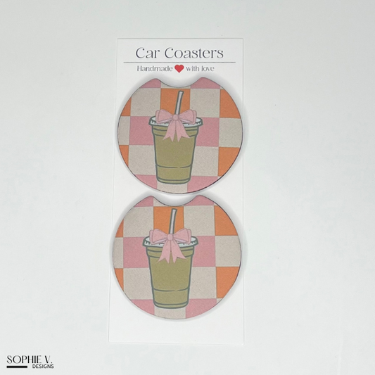 Checkered Iced Coffee Car Coaster