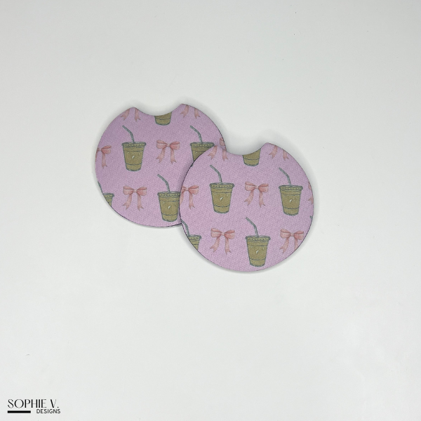 Dark Pink Iced Coffee Car Coaster