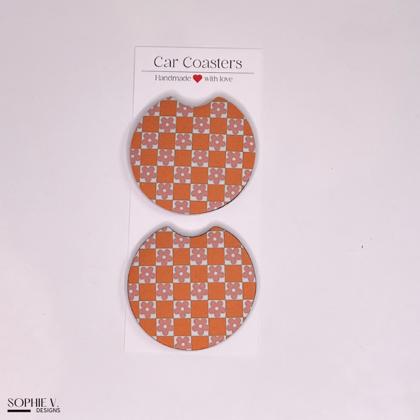 Checkered Flower Car Coaster