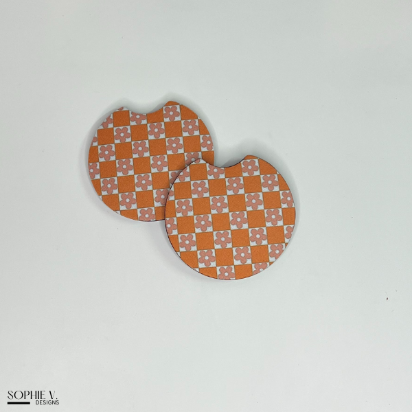 Checkered Flower Car Coaster