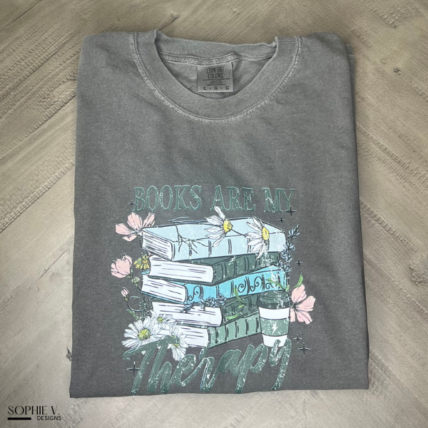 Books Are My Therapy - Comfort Colors Tee (Pepper)