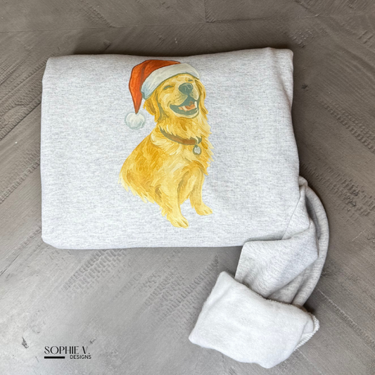 Custom Watercolor Pet Santa Crewneck - Ash