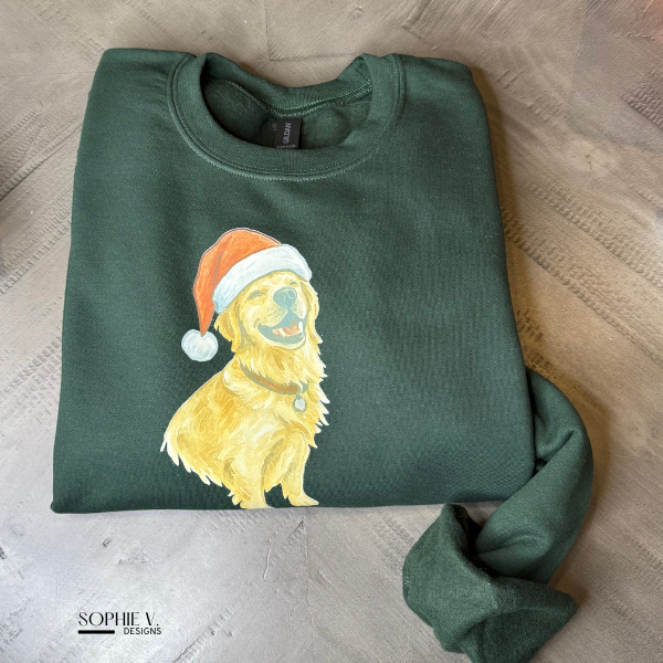 Custom Watercolor Pet Santa Crewneck - Forest