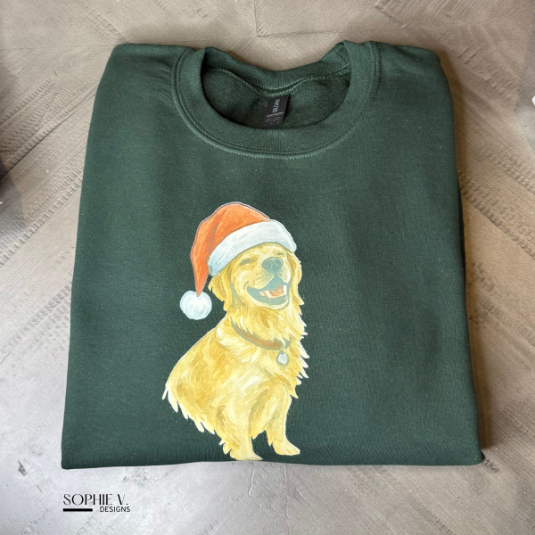 Custom Watercolor Pet Santa Crewneck - Forest
