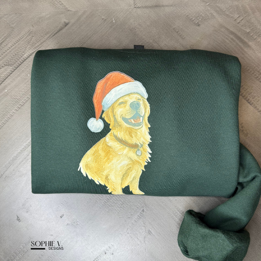Custom Watercolor Pet Santa Crewneck - Forest