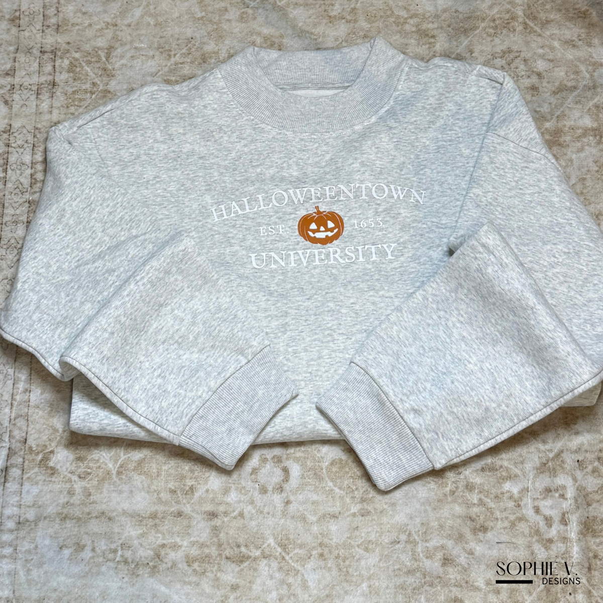 *Preorder* Halloweentown University Mock Neck - Heather Gray with White Font