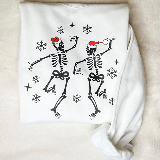 Dancing Christmas Skeletons Crewneck - White - Sophie V. Designs