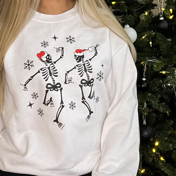 Dancing Christmas Skeletons Crewneck - White - Sophie V. Designs