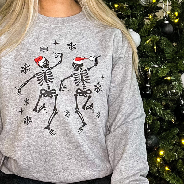 Dancing Christmas Skeletons Crewneck - Sport Grey - Sophie V. Designs